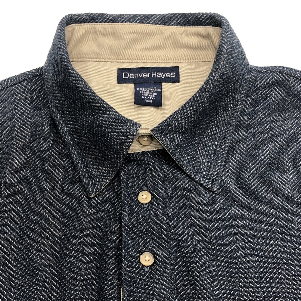 Denver Hays Men’s Long Sleeve Shirt – Size XL – Navy Blue & Beige Herringbone - Picture 9 of 11